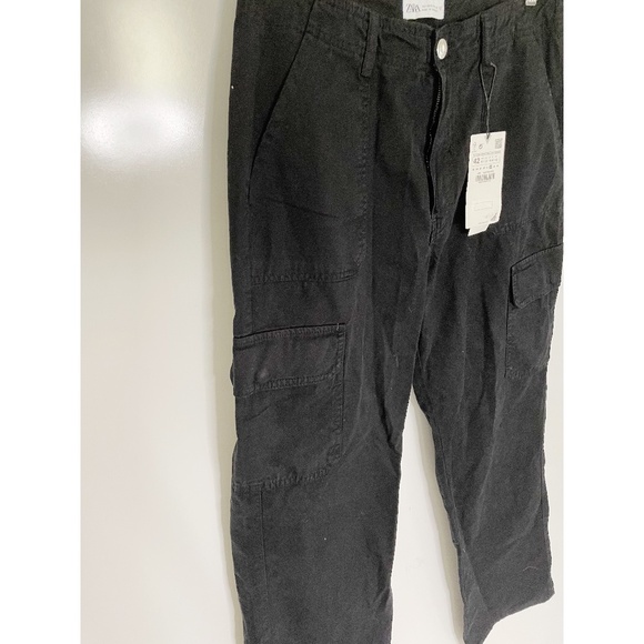 Zara Straight Fit Cargo Pants Black NEW - Picture 6 of 7